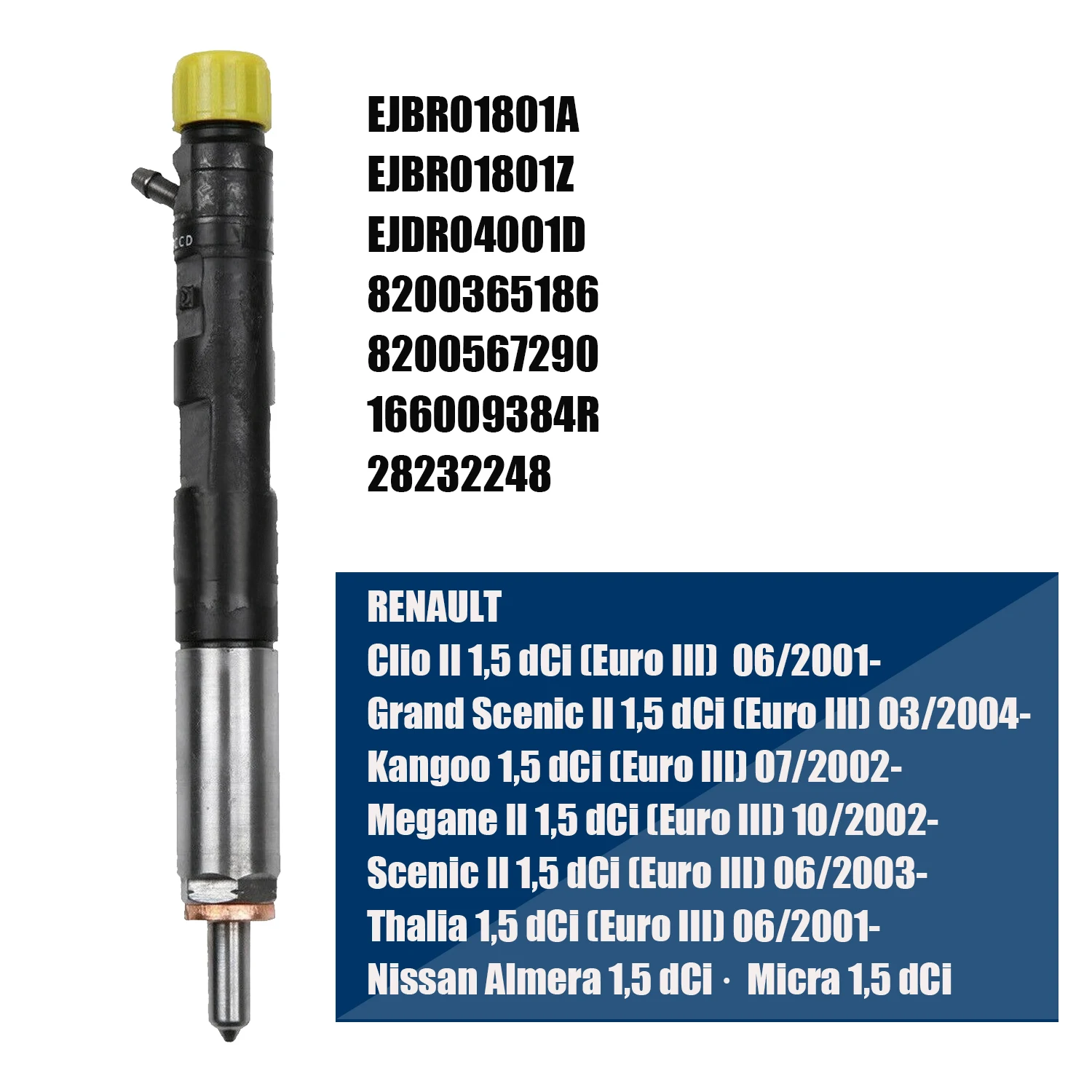 Ejbr01801Z Ejbr1801A 8200049873 Nuovo Ugello Iniettore Carburante Diesel Per Renault Clio Kangoo Megane Scenic 1.5 Dci 2001-