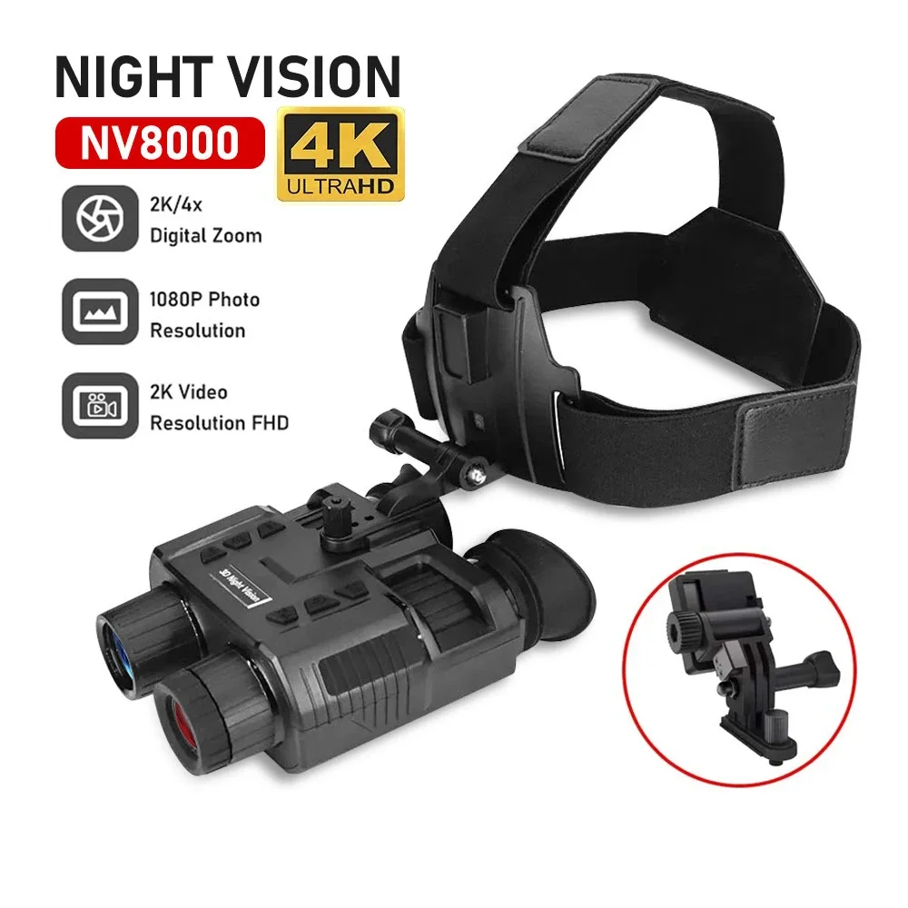 

NV8000 3D Night Vision Binoculars for Helmet Mounted IR Goggles HD Portable Hunting Camping Hands Free Tactical Rechargeable