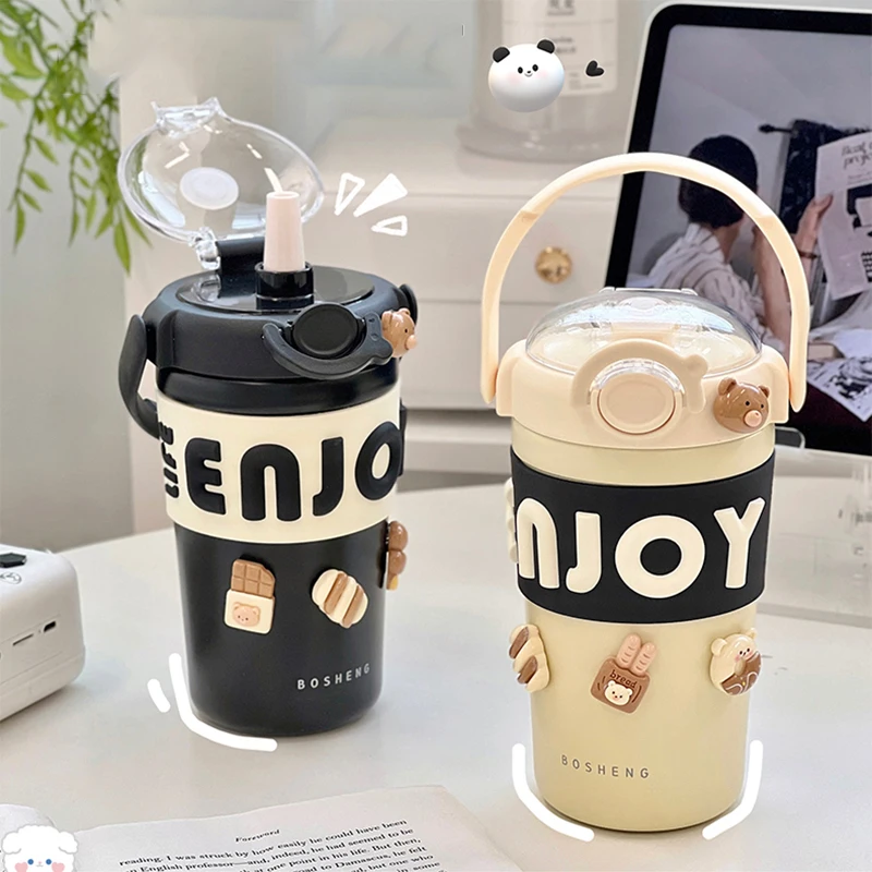 Cute Thermos For Hot Coffee Tea Travel Mug Stainless Steel Water Bottle  Insulated Tumbler Portable Vacuum Flask Thermal Cup450ml