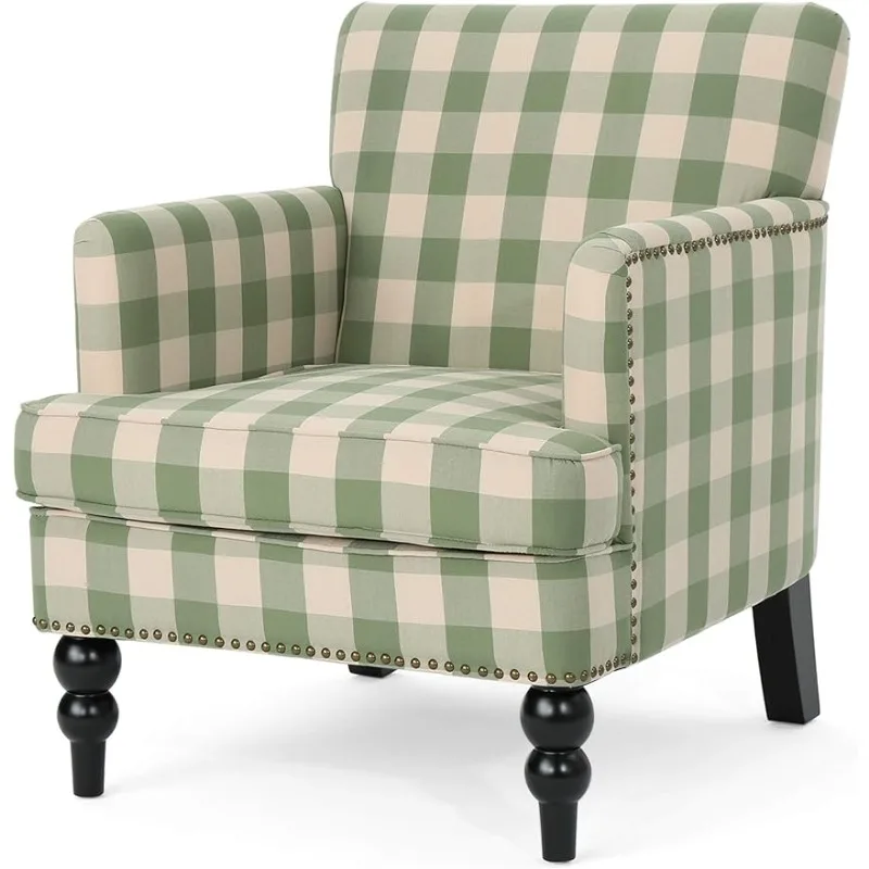 

Eve Tufted Fabric Club Chair, Green Checkerboard