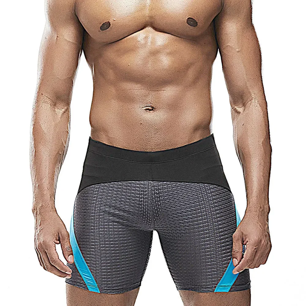 Men's four-quarter medium-length swimming trunks triangular lining nylon mesh without water pocket professional color mat
