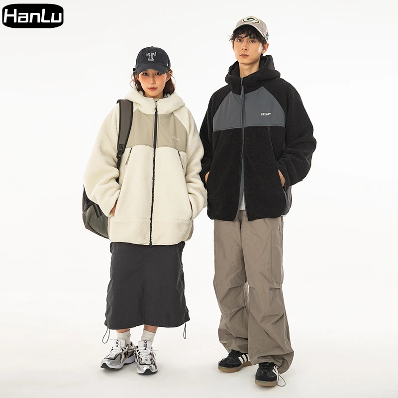 Men's Winter 550G Heavyweight Fleece Cotton Jacket Couple Warm and Thickened Lamb Fleece Hooded Jacket Men's
