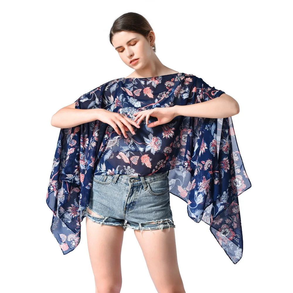 

Fashion Women's Blouses Lightweight Chiffon Beach Cover Up Sun Protection Cardigan Summer Poncho Womens Tops dropshipping