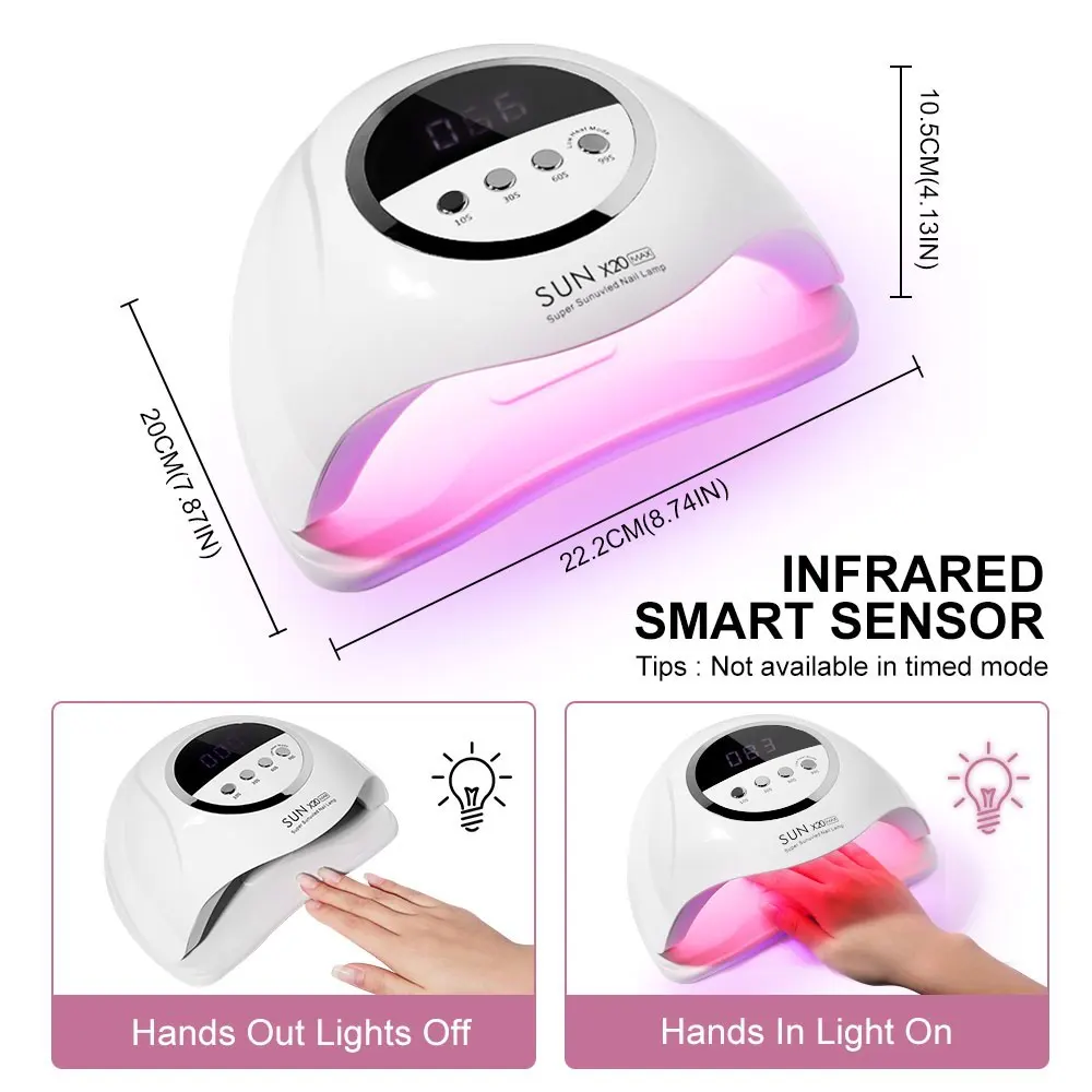 전문 UV LED 네일 램프 건조기, 4 타이머 메모리 기능 램프, 매니큐어용 젤 광택제 건조 램프, 72LED, 320W