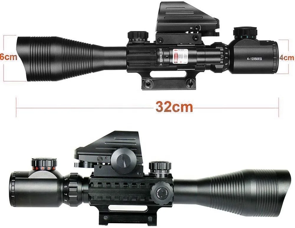 Scope Combo 4-12x50EG Dual Illuminated Scope+ Sight 4 Holographic Reticle Red/Green Dot Fit 20mm Mount