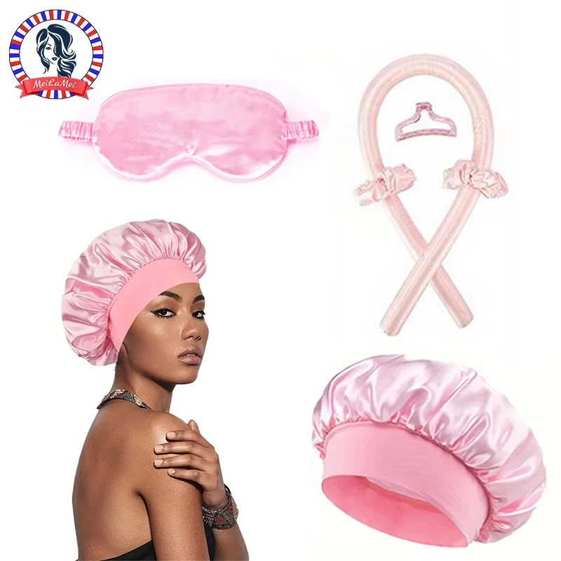 Woman Heatless Curling Rod Heatless Hair Curls Set Silky Satin Hair Bonnet for Sleeping Curler Hairdressing Tools Accessories