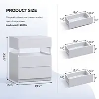 Cubehom Bedside Tables 2 Set with LED Lighting White Bedside Table with 3 Drawers Bedside Table for Bedroom 5