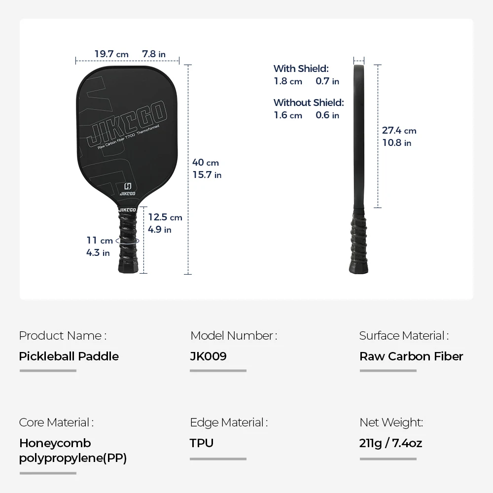 Pickleball Paddle Thermoformed T700 Raw Carbon Fiber 16mm Grip 4.9 inch Sets Men Women Cover