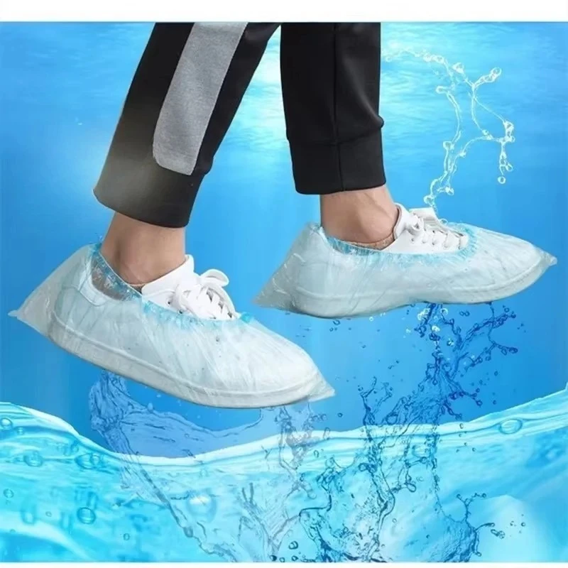 1Pack/100 Pcs Portable Waterproof Boot Covers Plastic Non-slip Wear Disposable Shoe Covers Overshoes Rain Shoe Mud-proof shoe covers
