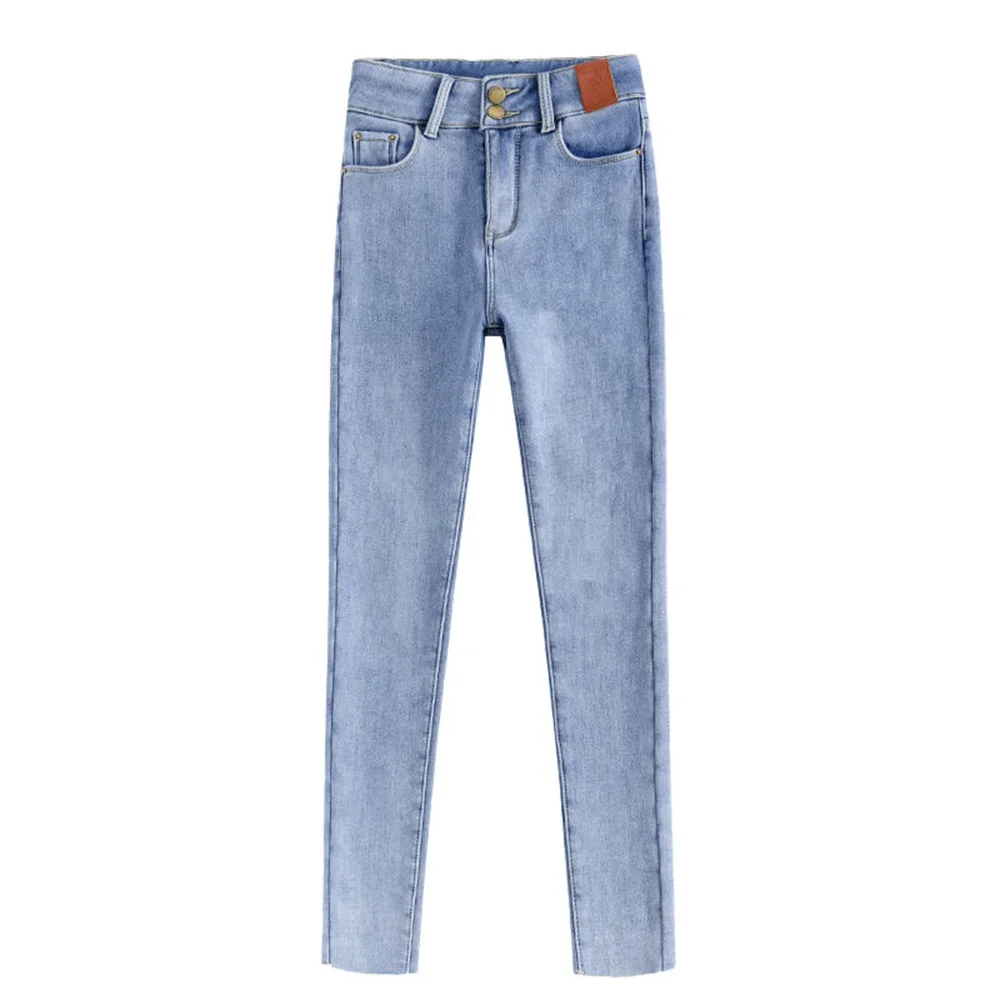 2024 Mid Waist Warm Jeans For Women Blue Female Winter Denim Pants Jean Female Ankle length Warm Pants women jeans Appear thin
