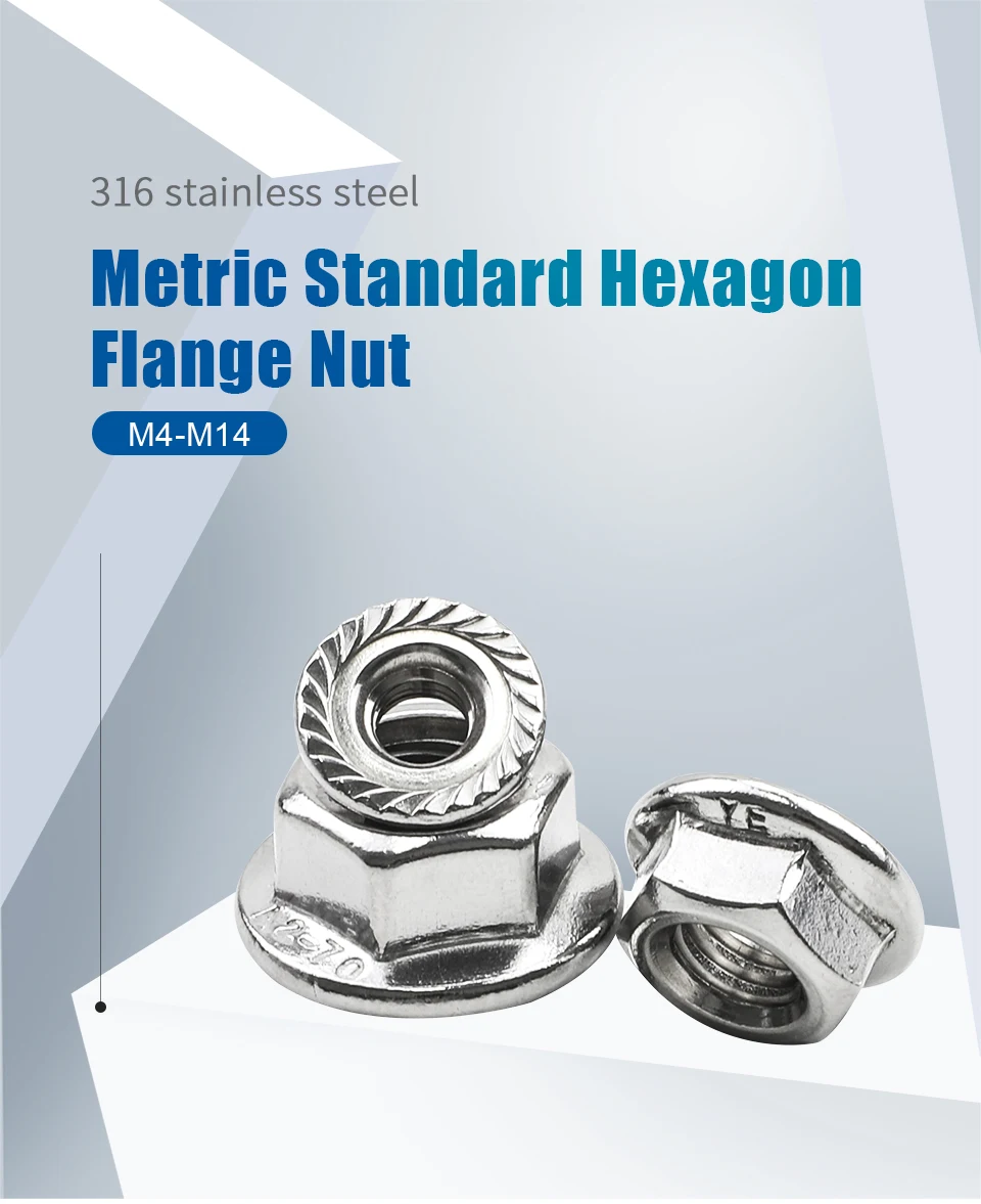 Description Picture 2 of itemNINDEJIN 1-20pcs Hex Hexagon Flange Nut M4 M5 M6 M8 M10 M12 M14 316 Stainless Steel Serrated Metric Hex Flange Lock Nuts DIN6923