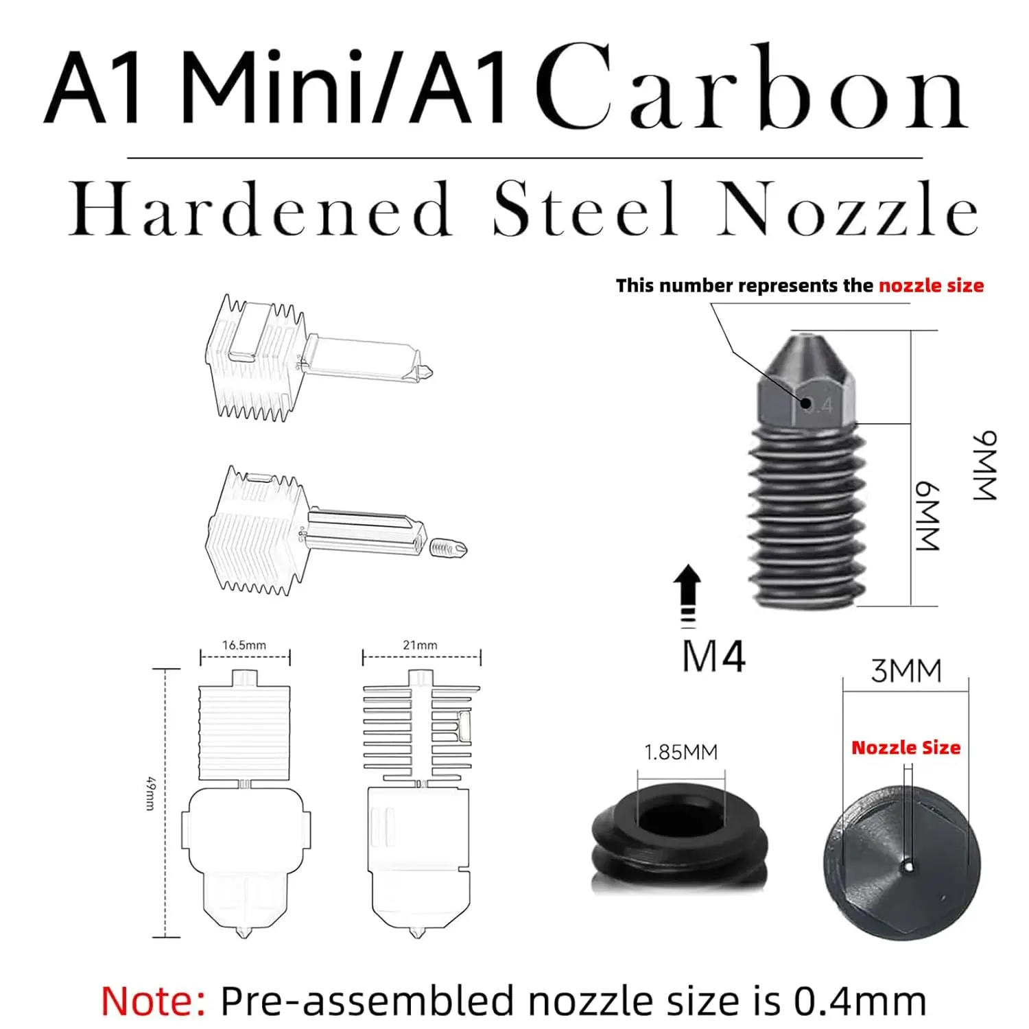 For Bambu Lab A1/A1 Mini/H2D Hotend kit ,with 5pcs Hardened Steel