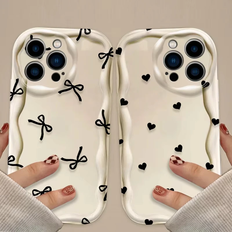 Elegant Black Bowknot Heart Shockproof Silicone Phone Case