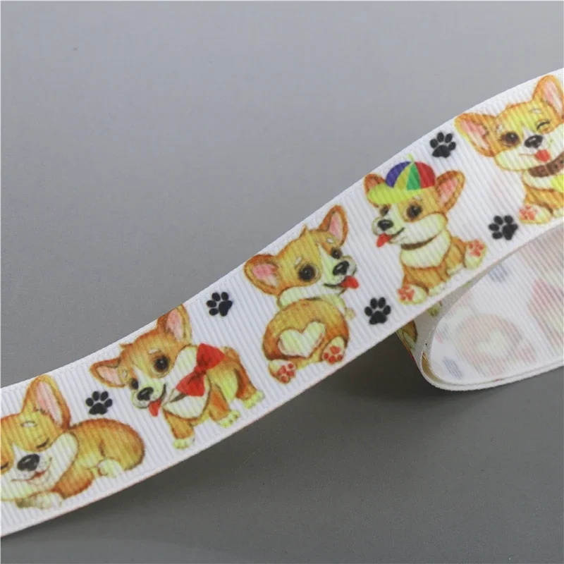 DUWES 50yards Dog Love Husky Printed Grosgrain Ribbon Accessories Headwear Decoration Collar DIY Sewing Craft D2588