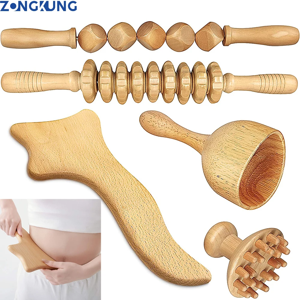 

Wood Therapy Massage Tools,Lymphatic Drainage Massager Tool Set,Wood Massage Cup Roller Stick Contouring Board,Body Sculpting