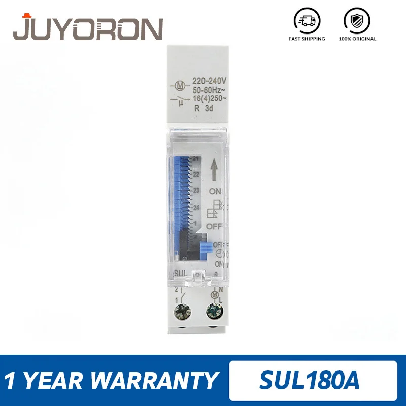 SUL180A Zeitschaltuhr, 24-Stunden-Relaisanalog, elektrischer programmierbarer Timer, 220 V, 16 A, Batterie, DIN-Schiene, mechanischer Zeitschaltuhr