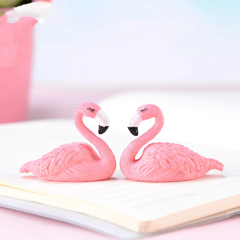 Pink Color Flamingo Figurine Miniature Cute Animals Ornaments Fairy Craft Garden Bonsai Wedding Home Decoration