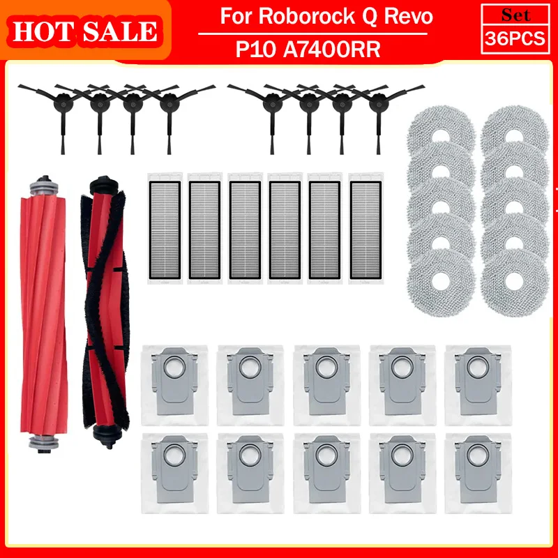 Roborock Vacuum Cleaner Accessories: Main Brush, Side Brush, HEPA Filter, Mop Cloths, Dust Bag