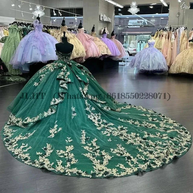 Vestido de quinceañera con cintura de diamantes de imitación y lazo en la  espalda