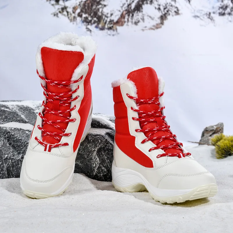 

2024 Winter New Velvet Women's Shoes Korean Edition Student Lace Up Versatile Waterproof Snow Boots Women's Trendy Cotton Shoes
