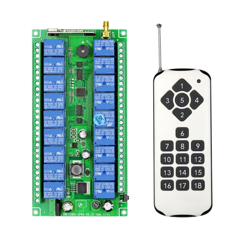 

315Mhz 433MHz Receiver Wireless Remote Control Switch Motor Controller DC 12V-36V 18 Gangs Relay Module Transmitter DIY LX9A