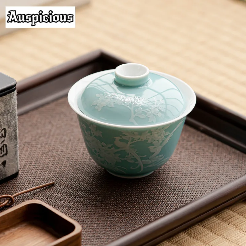 Chinese Handmade Flower Stacking Gaiwan Tea Tureen 120ml Chinese Set Ornaments Household Tea Brewing Cover Bowl