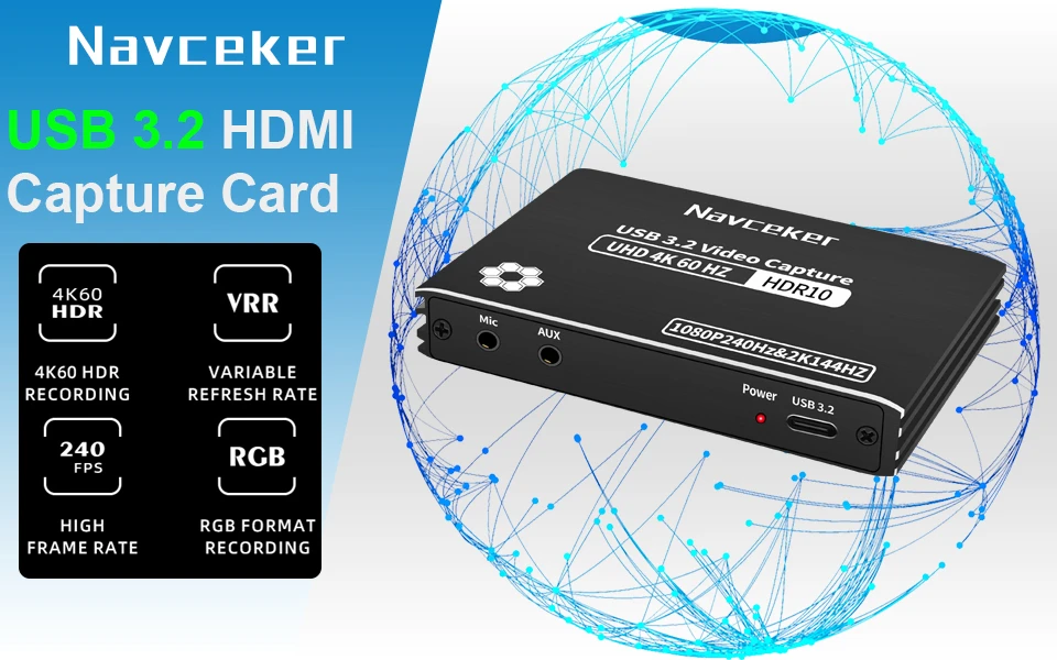 4K 60FPS HDMI Video Capture Card USB C 3.2 Grabber Live Streaming 2K 120Fps Game