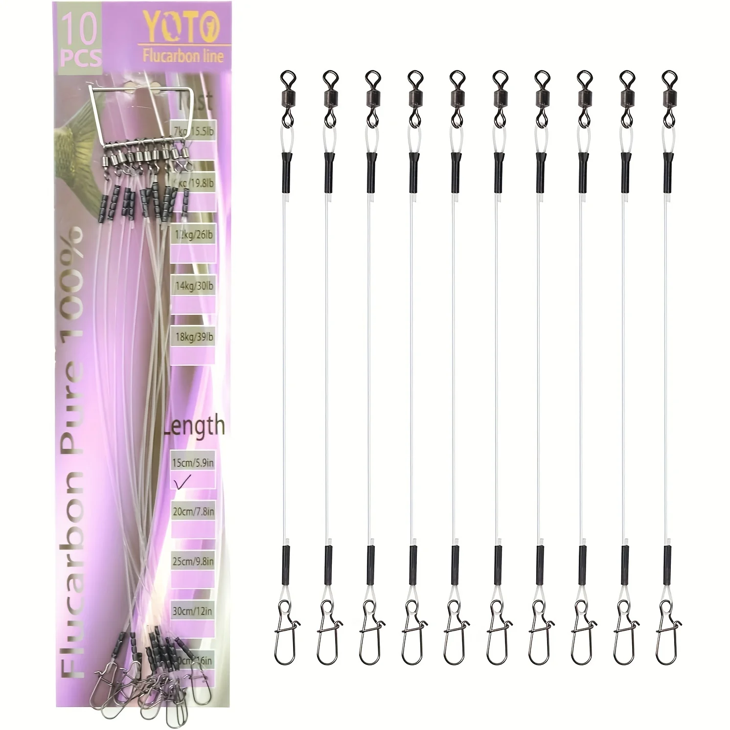 YOTO Ligne fluorocarbone 100% avec émerillon - Test pression 7-18kg pour pêche précise et discrète