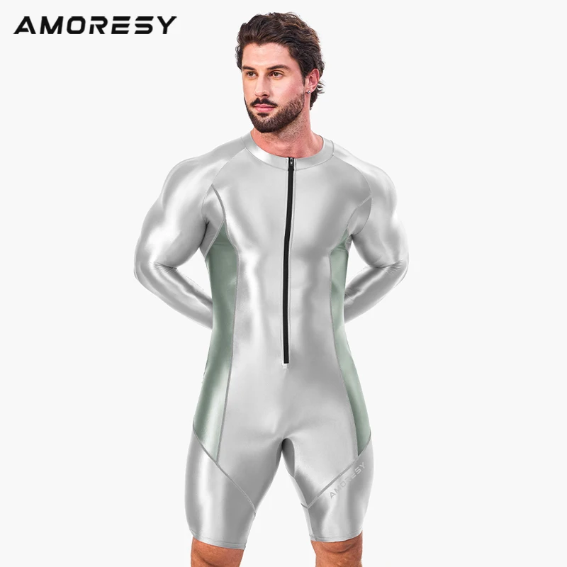 AMORESY Atticus series front zipper sports tight jumpsuit for Men Fitness