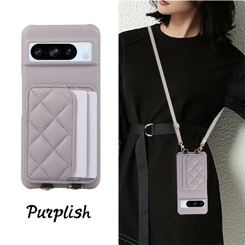 Crossbody Wallet Cards Solt Lichee Pattern Leather Case For Google Pixel 8A 7 Pro 7A Lanyard Bag Cover Fundas