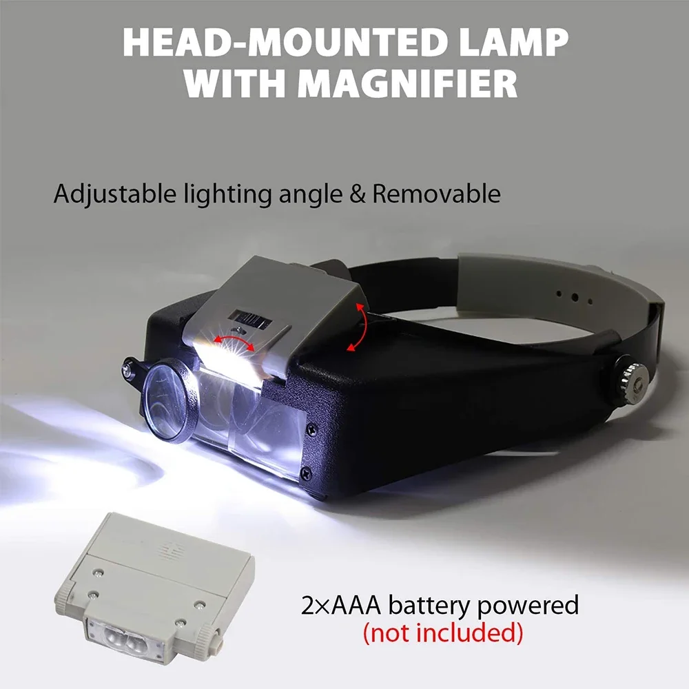 Headband Illuminated Magnifier 1.5x 3X 8.5x 10x Eyewear Magnifying Glasses with 2 Led Lights Loupe For Repairs Tool Toys Gift