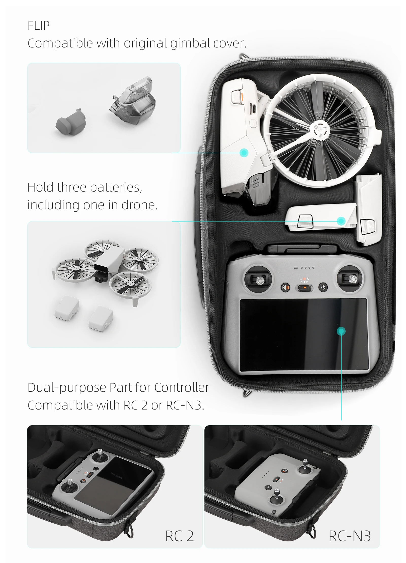 Carrying Case For DJI Flip Hard-shell Handbag Storage Bag For DJI RC 2/RC N3 Remote Control Bag Flip Drone Accessories