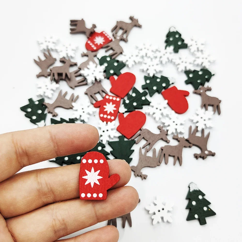 Christmas Wooden Chip Santa Claus Snowflake Christmas Tree Hanging Ornament Pendant Decoration DIY Craft 50pcs