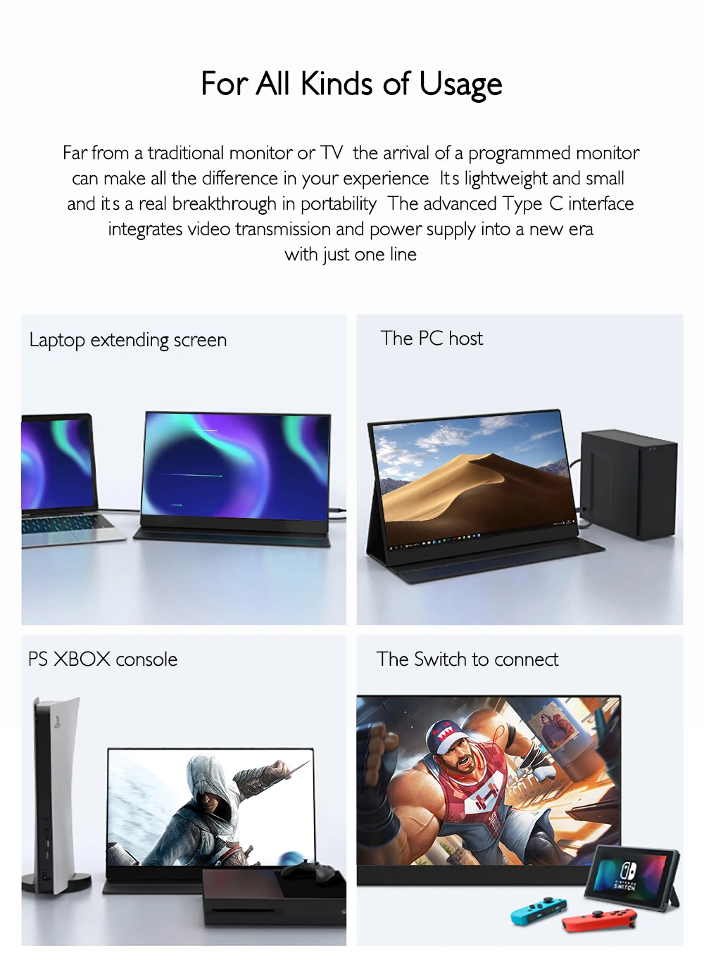 OUTMIX ġ ũ ޴  ӿ C Ÿ HDMI ġ , PS4 5 ġ ٵ Ʈ ̴ PC Ϳ, 15.6 ġ