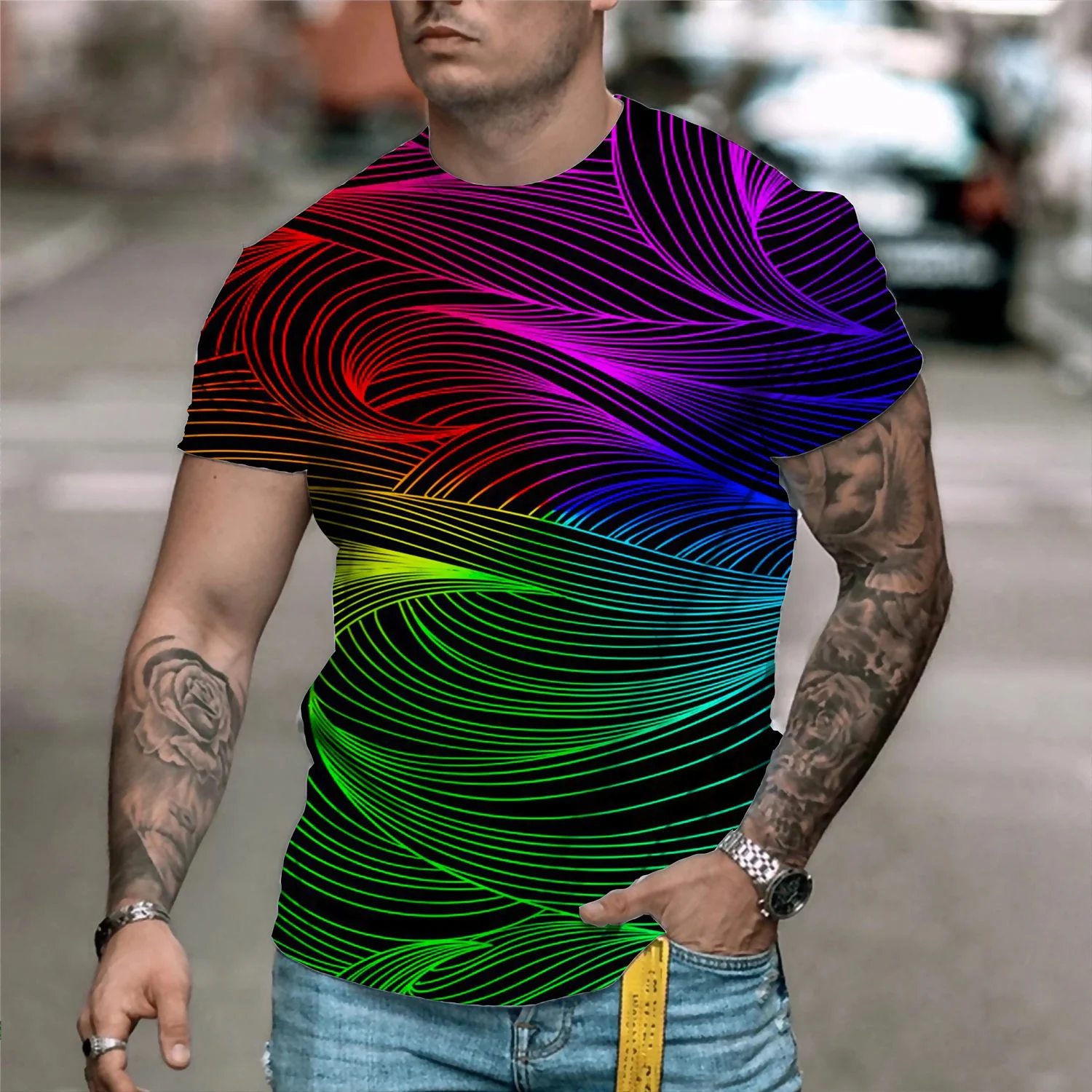 

New 2023 Summer Novelty Fashion Colourful Men/Women Rainbow T-shirt 3d Print Funny Short Sleeve Tees Tops Man Oversized Clothing
