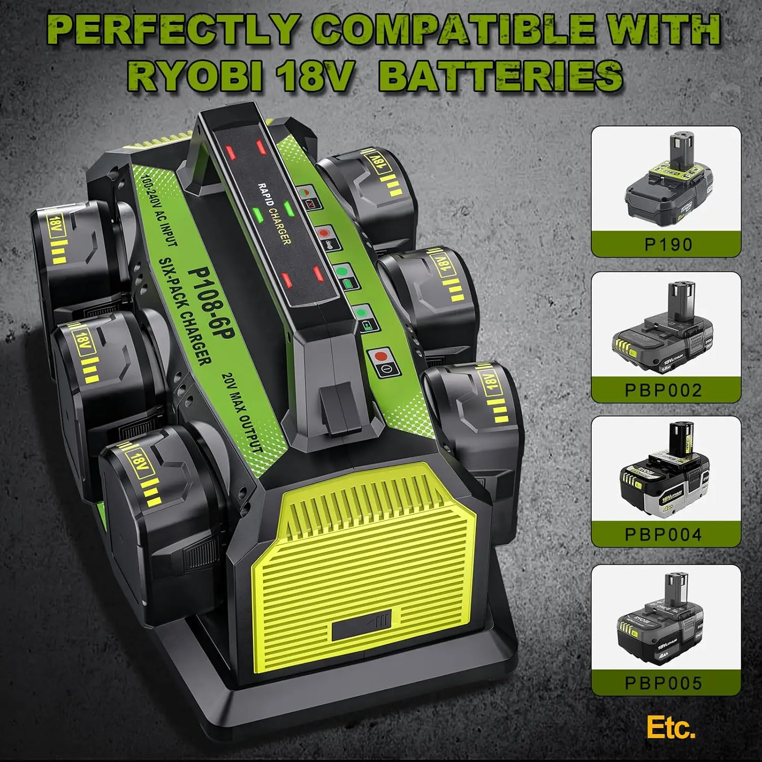 Battery Charger Station Compatible with Ryobi Battery 6-Ports