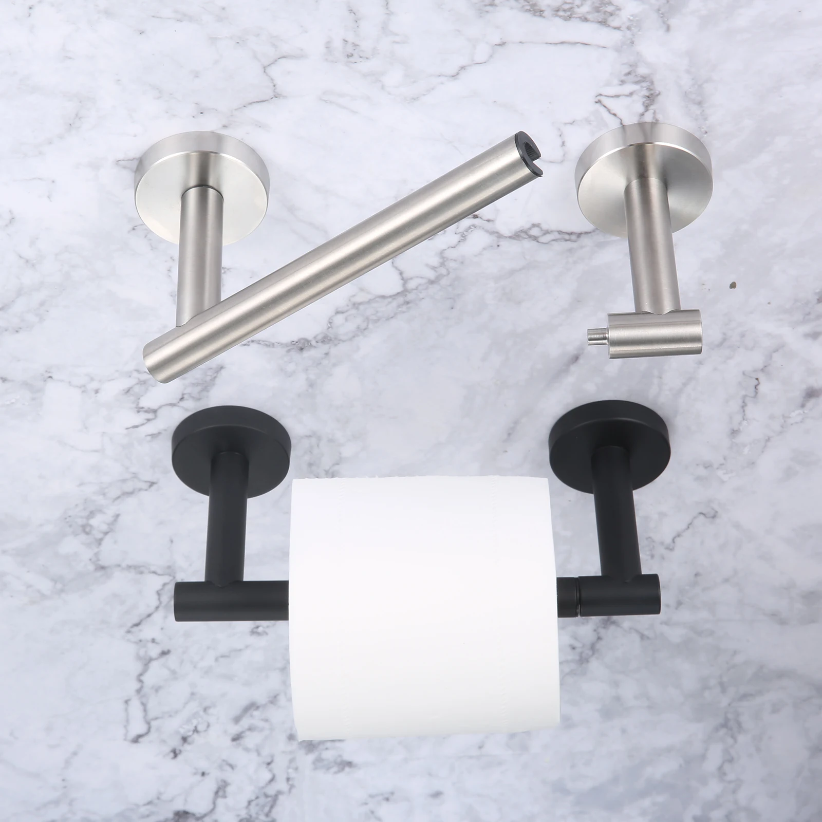 

304 Stainless Steel Toilet Paper Holder w/screws Bathroom Wall Mounted Tissue Roll Rack Brushed Nickel Black 2-pivots Rotatable