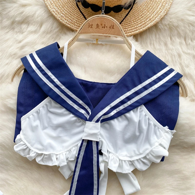 White Sailor Collar Straps Short JK Uniform Sweet Erotic Girls Cosplay Suits Tops Pleated Skirt Lingerie Sexy Sets Matching New