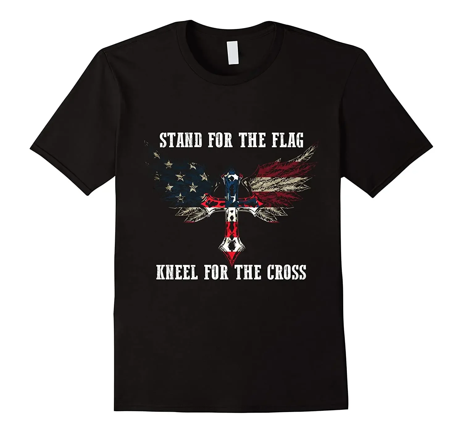 

Stand for The Flag, Kneel for The Cross. USA Flag Wings Cross T-Shirt. Summer Cotton Short Sleeve O-Neck Mens T Shirt New S-3XL