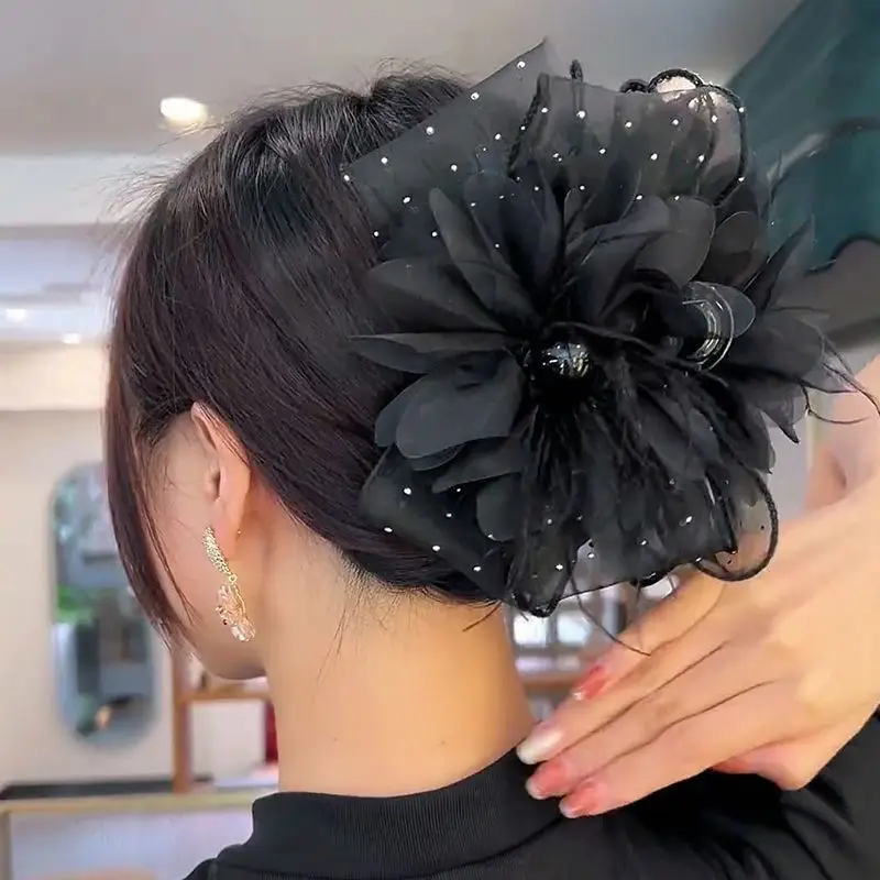 Fashion Exquisite Women Black Hair Accessories Girls Summer Autumn Hair Claws Flower Feather Female New Headwear Hair Clip