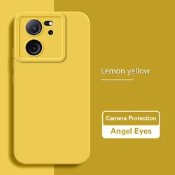 Durable Matte Angel Eyes Shockproof Soft Liquid Silicone Square Back Cover for Xiaomi 13T (Lemon Yellow)