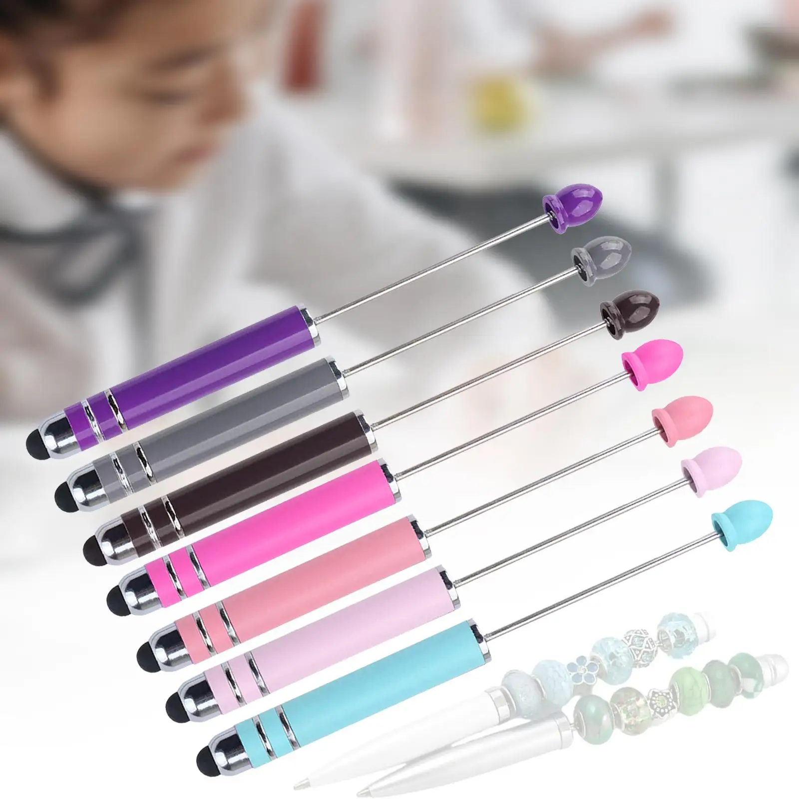 7Pcs Creative Beadable Pens Ball Pen Cute Bead Pen for Exam Classroom Office