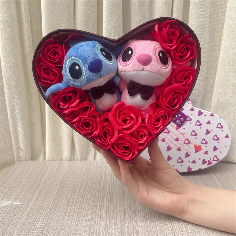 disney Lilo Stitch Plush Doll Toys Rose Bouquet Gift Box Stitch