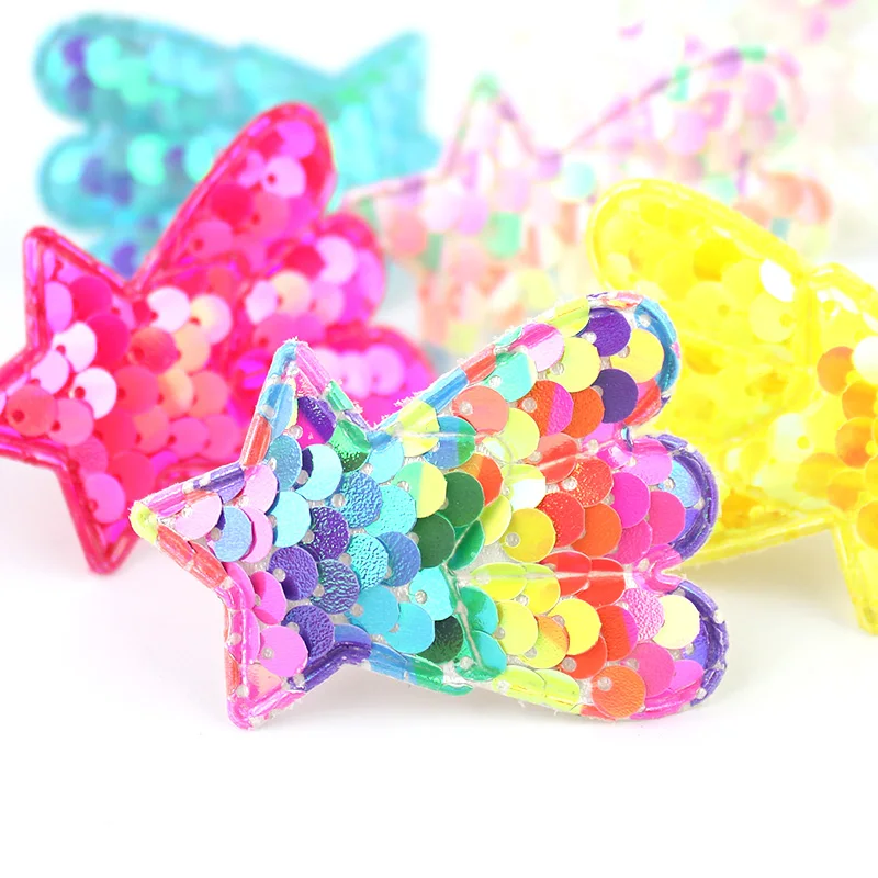 

24Pcs 4*5.5cm Shiny Sequins Stars Rainbow Padded Appliques For DIY Baby Headwear Hairpin Crafts Decoration Clothing Accessories