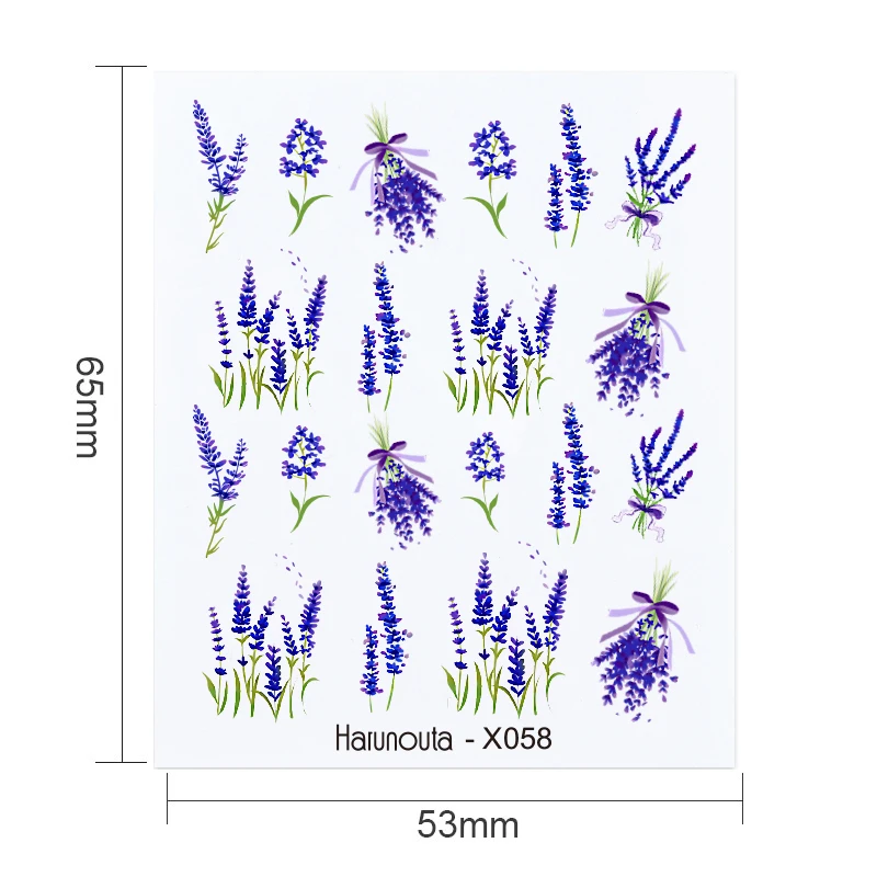 Harunouta 1 Sheet Nail Water Decals Transfer Lavender Spring Flower Leaves Nail Art Stickers Nail Art Manicure DIY 6