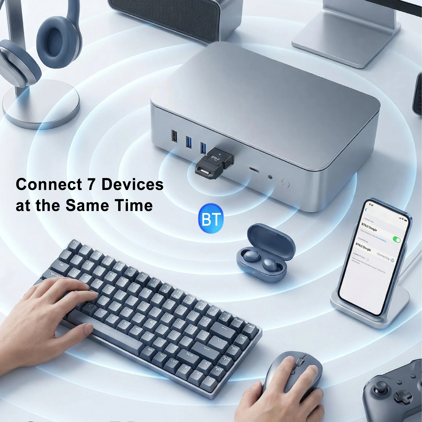 USB BT 어댑터 플러그 앤 플레이 BT 6.0 동글 수신기 EDR & BLE, 키보드, 마우스, 헤드폰, 스피커용 윈도우 8.1/10/11 지원