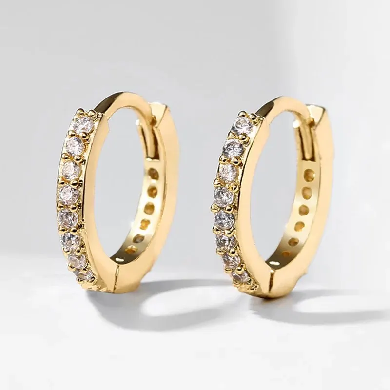 Pair Minimal Exquisite Hoop Crystal Zirconia Small Huggie Thin
