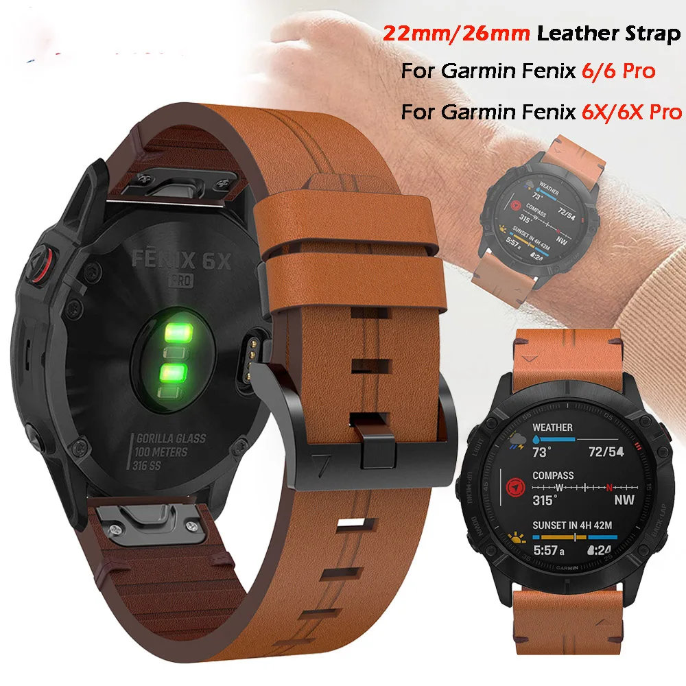 

22/26mm Silicone+Leather Watchbands Strap For Garmin Fenix 7 7X 6 6XPro 5 5X Plus 3HR Belt Easyfit Epix Gen 2 Wristband Bracelet