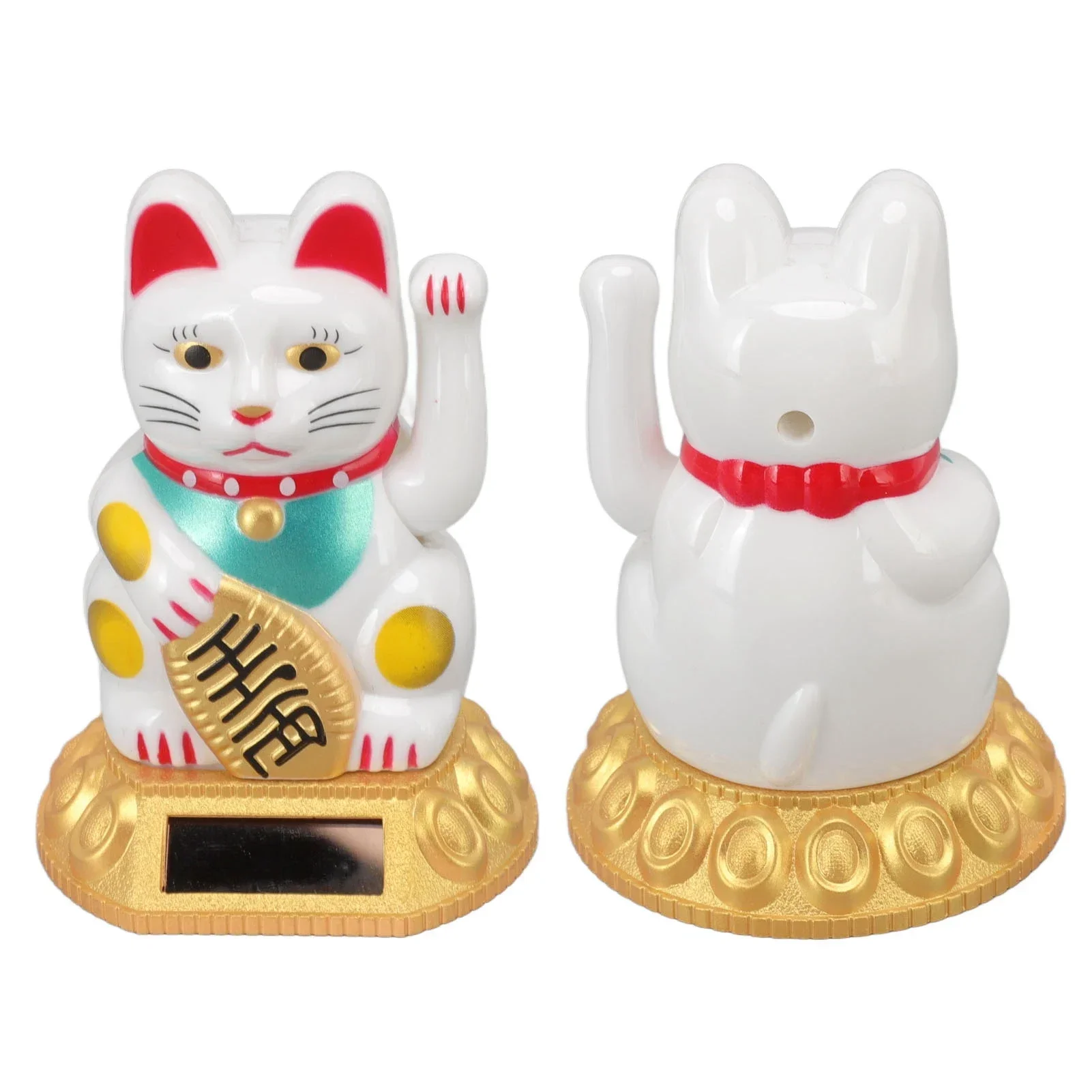 Chinese Lucky Cat Decoration Figurine Gold White Waving Arm Solar Light Induction Animal Statue Home Car Ornaments 2
