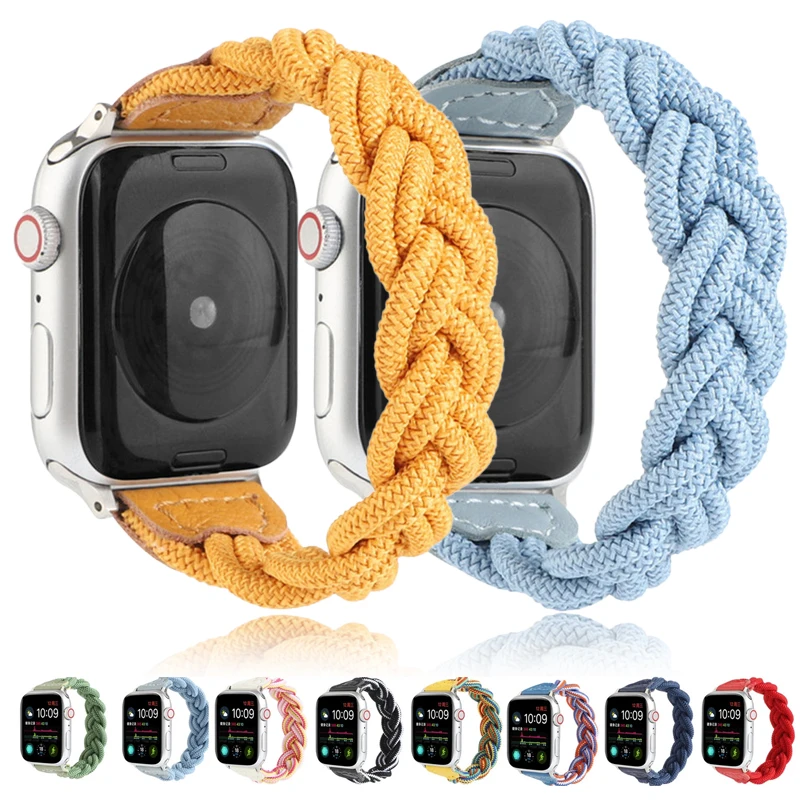 

Плетеный ремешок для Apple Watch Ultra series 8 7 6 SE 5 3, нейлоновый плетеный браслет для iWatch 40 44 мм, Эластичный Классический дизайн браслета
